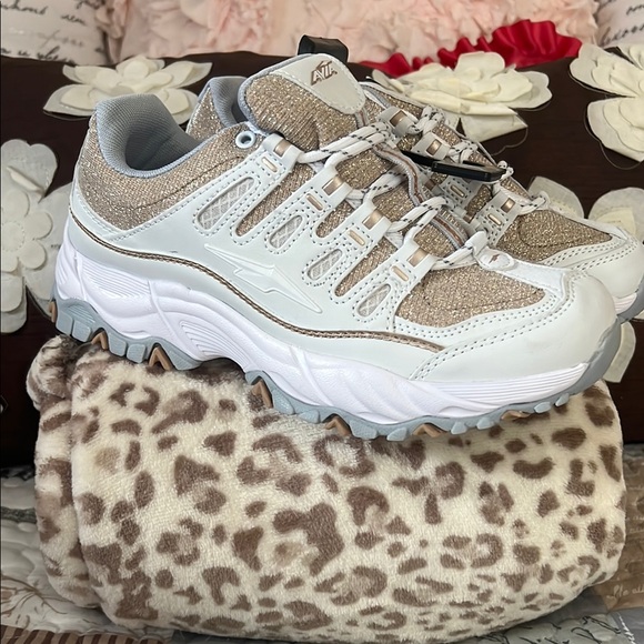 Avia Shoes - Avia Women's Glitter Sneakers - White and Gold